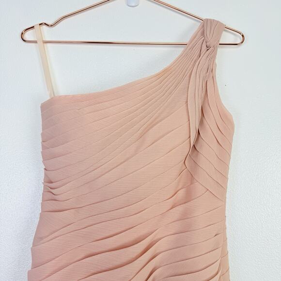 Angelina Faccenda Bridesmaids Gown Size 8 Blush Pink One Shoulder Chiffon Prom - Picture 3 of 16